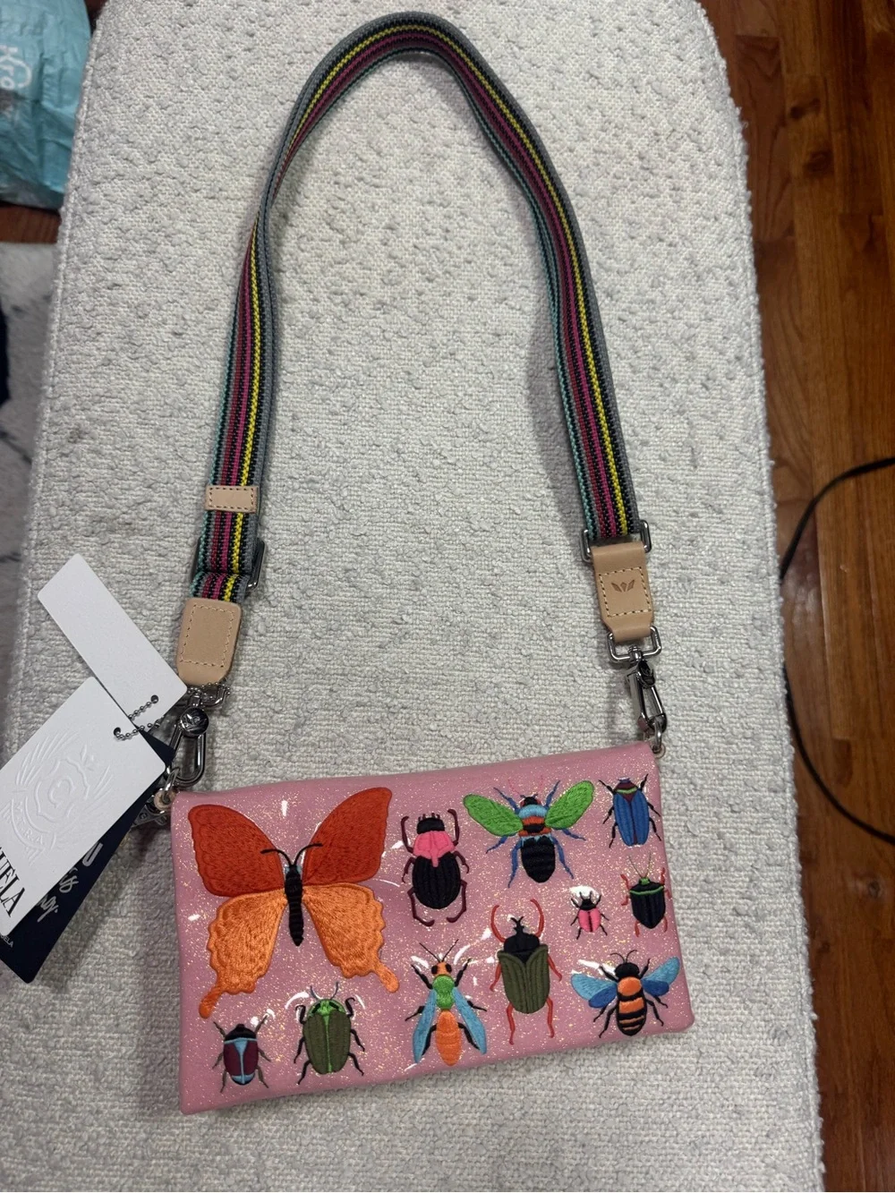 NWT Consuela Pink Butterfly Embroidered Crossbody Wallet Clutch | $294 Retail - Picture 9 of 9